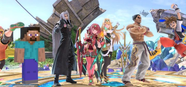 Super Smash Bros Ultimate promotional artwork featuring paid DLC fighters