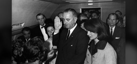 Lyndon B. Johnson sworn in as U.S. President aboard Air Force One following Kennedy assassination, November 22, 1963