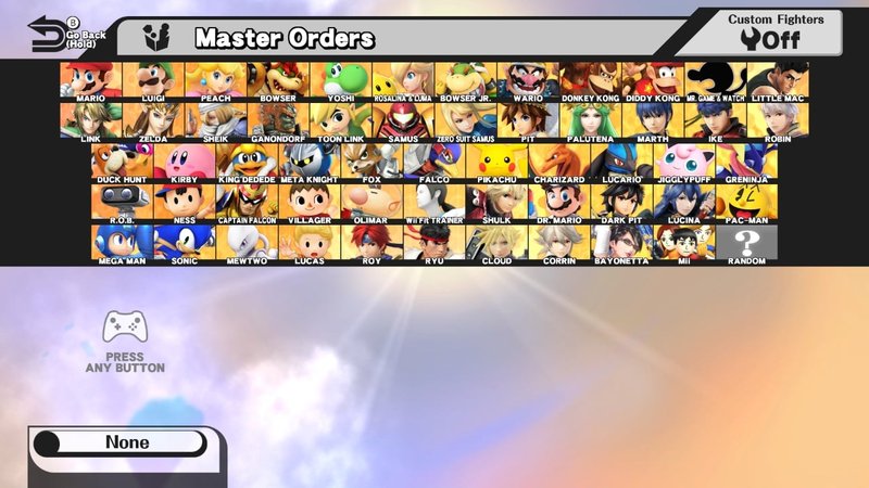 Super Smash Bros. for Wii U character select screen with all fighters and <a href=
