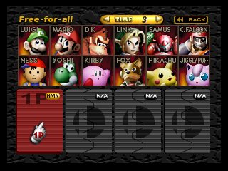 Super Smash Bros. 64 character select screen with all fighters unlocked