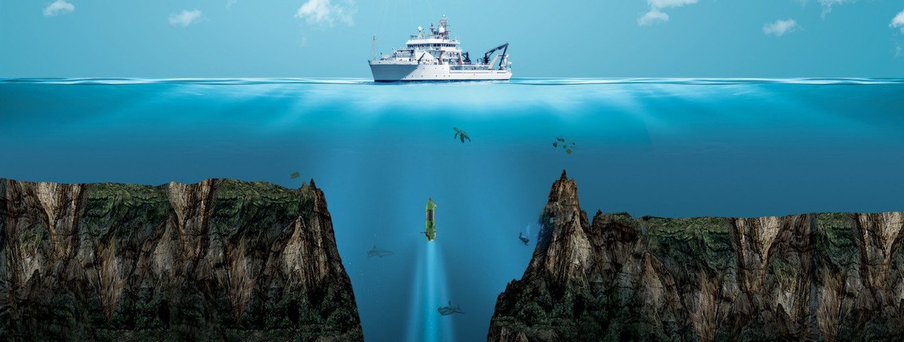 Cross-section illustration of Challenger Deep in the Mariana Trench showing depth scale