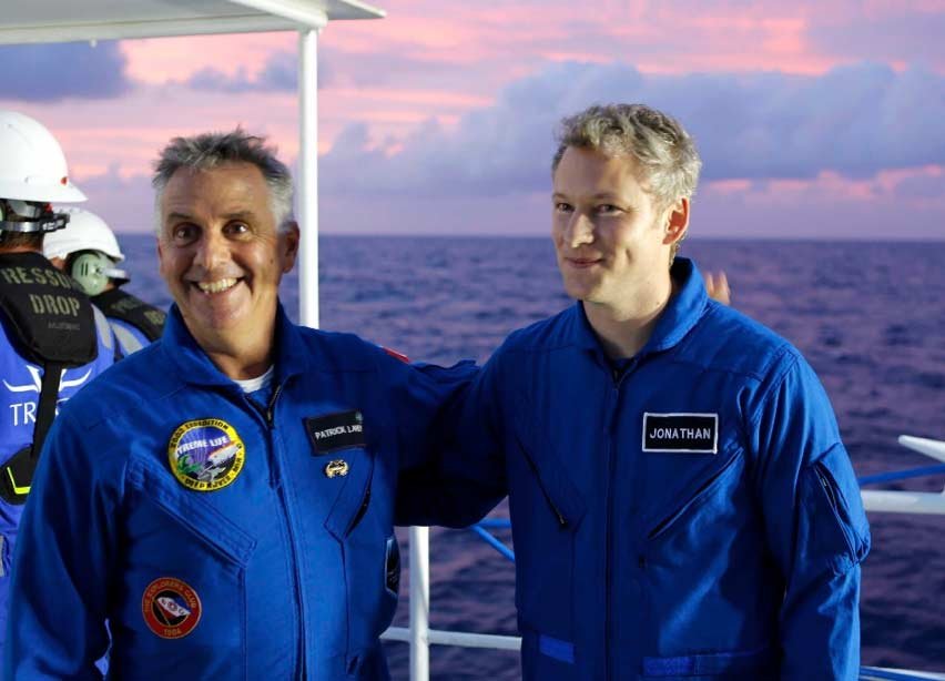 Jonathan Struwe with Patrick Lahey aboard research vessel before Challenger Deep dive