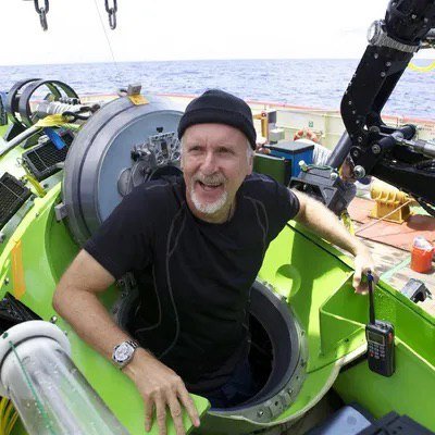 James Cameron emerging from the Deepsea Challenger submersible after solo dive to Challenger Deep
